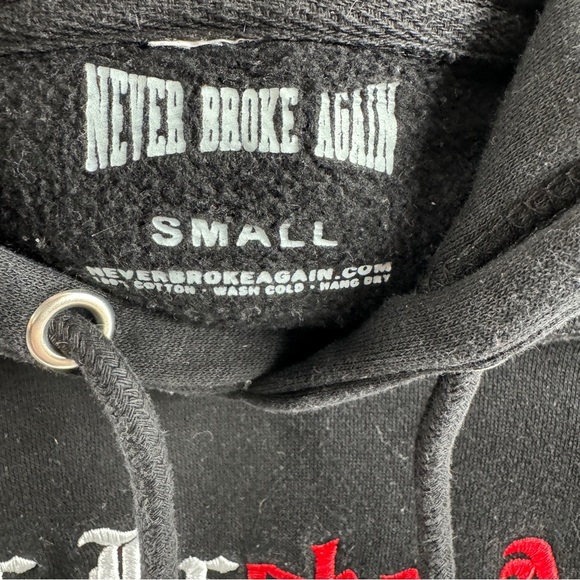 Never Broke Again Black Hoodie – Men’s Size Small, 100% Cotton, Embroidered Logo - Picture 4 of 5
